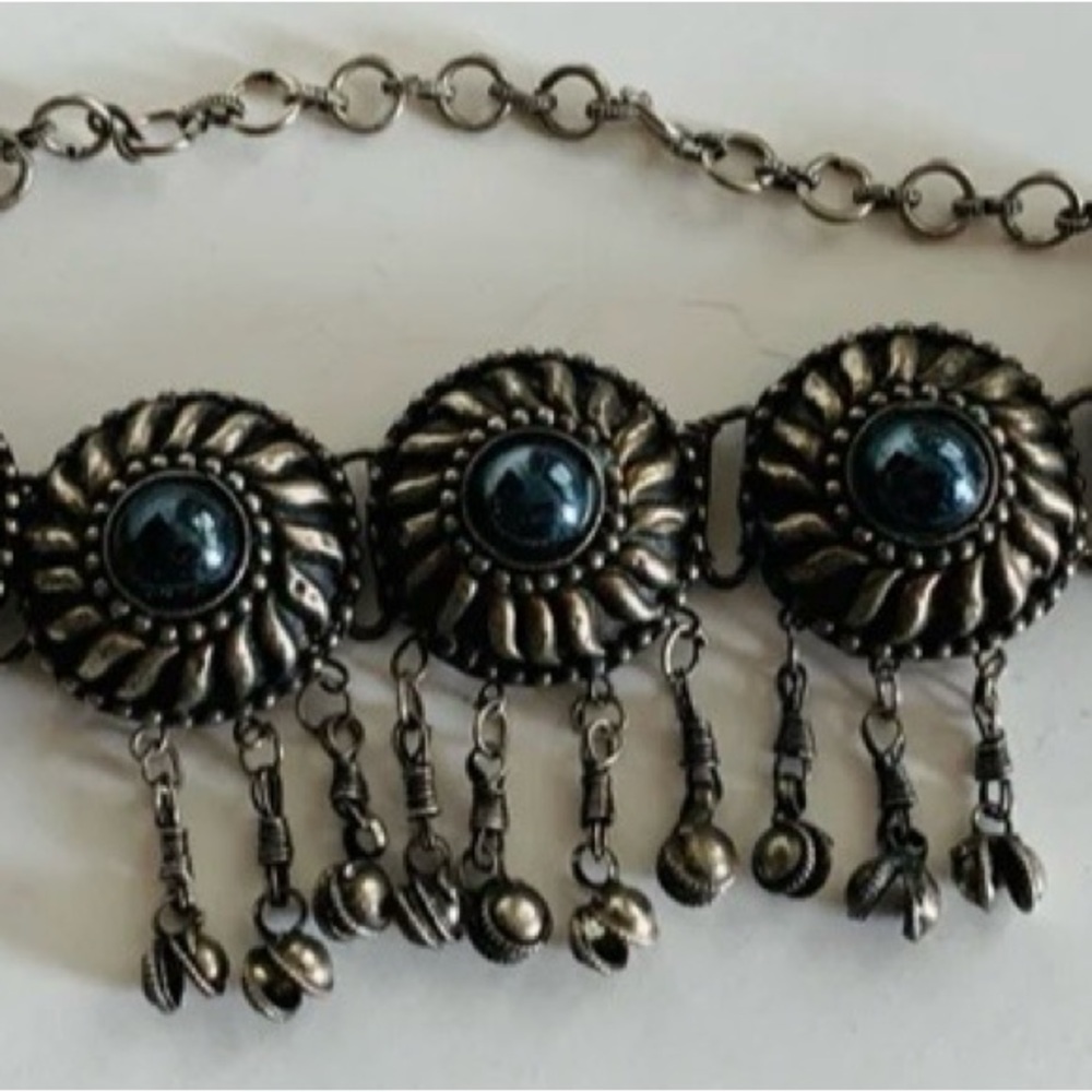 Vintage Chocker Necklace Southwest Style Silver-tone with Black Stone Center - Picture 8 of 9
